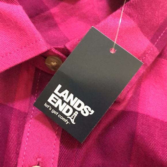 Lands’ End Girls Tie Front Flannel Shirt. Medium (8). NWT. Plum buffalo check. - Picture 8 of 9